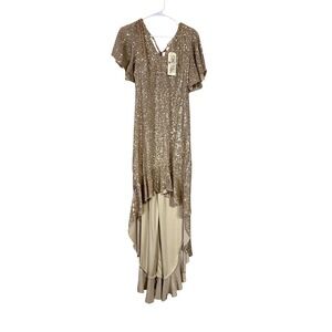 Southern Fried Chics Sequins Ruffle High Low Dress Small Glamorous Evening Party